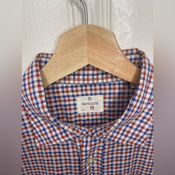 Hartford men’s red, white & blue check button down shirt, men’s medium - Picture 3 of 7